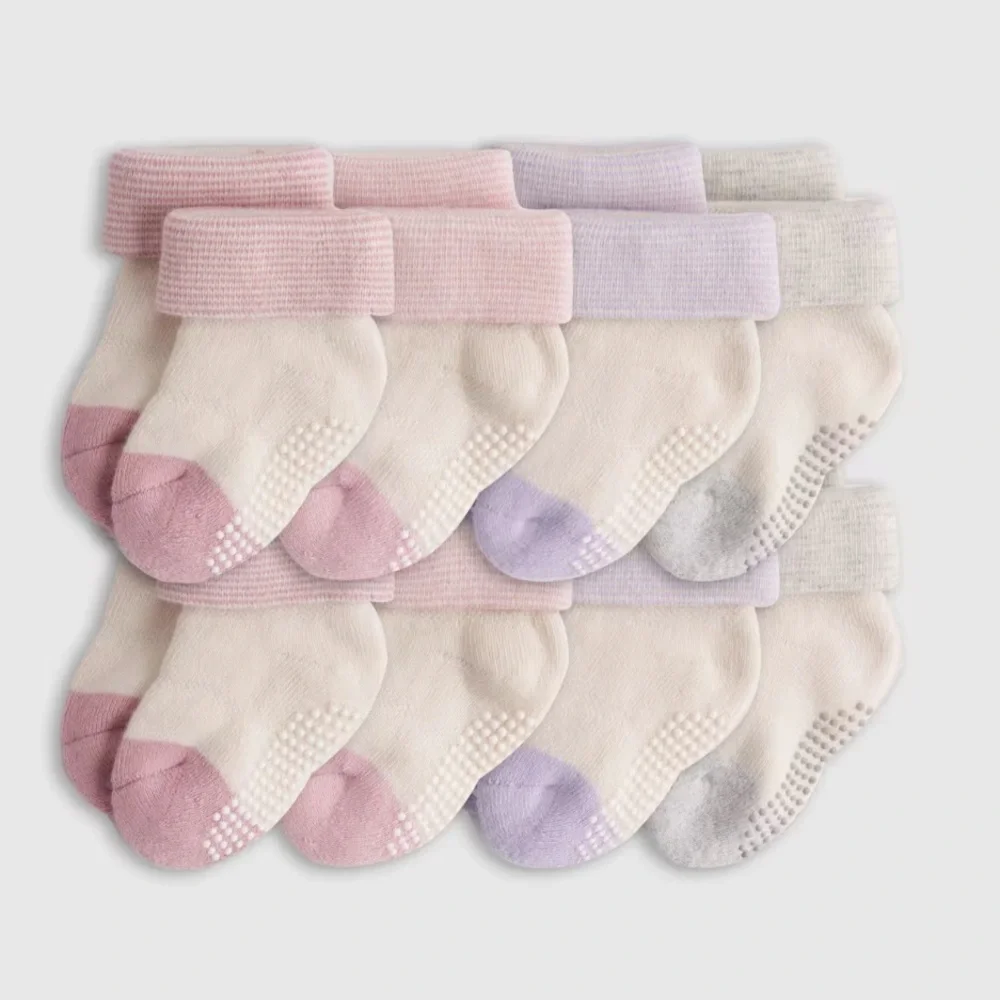NWT QUINCE Pack Of 8 Organic Cotton Gripper Fold Over Socks 4627